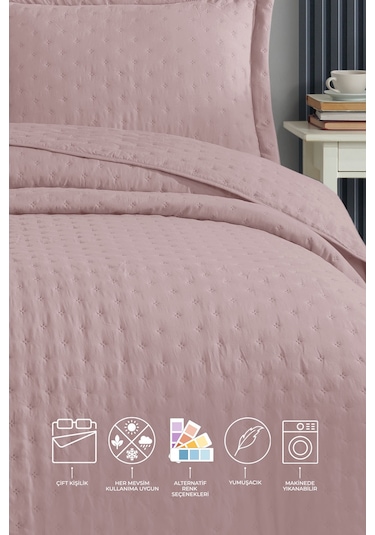 Elart Yatak Örtüsü Helena Çift Kişilik 3 Parça 240x260 Cm Pudra Pudra