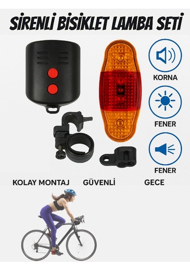 Bisiklet Lambası Ve Sirenli Fener 3 Modlu Led Işık