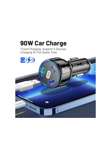 90w Cep Telefonu Hızlı 3 Port Pd Usb C 3.0 Şarj Type-c Adaptörü Beyaz