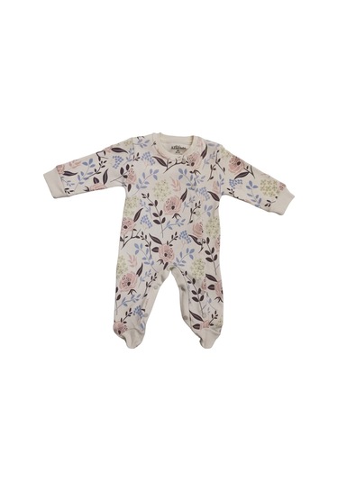 Çicek Desenli Çıtçıtlı Ayaklı Patikli Tulum Krem