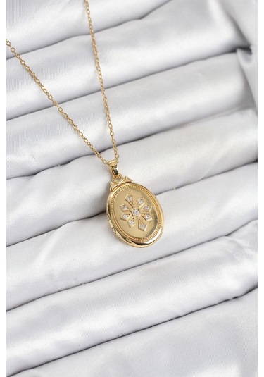 316l Çelik Zincir Gold Renk Kapaklı Açılabilir Model Kadın Kolye - Prt3500eb09349-95271 altın