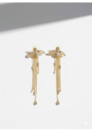 Sallantılı Zincir Detay Arı Küpe Şıklığın Hareketi Altın