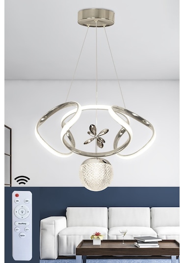 Ransom 3 Renk Toplu Kumandalı Krom Gümüş Dimmerli Led Avize Dron Ledli Avize Gri