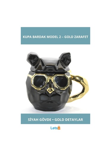 Şık Siyah Gold Detaylı Zarif Porselen Kupa Bardak Çok Renkli