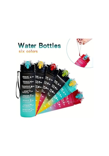 Sızdırmaz Spor Su Şişesi Büyük Kapasiteli Zaman İşaretleyici İle Motivasyon Black Blue 750-800ml Black Blue