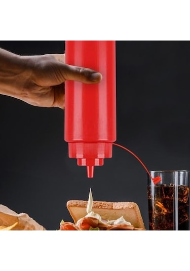 Kırmızı 4 Adet Mutfak Plastik Baharat Dağıtım Şişeleri Kapaklı Çok Fonksiyonlu Pigment Sıkılabilir Şişe 250ml Bpa Kırmızı