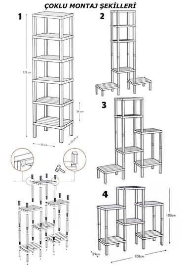 6 Katlı Düzenleyici Raf Ünitesi, Kitaplık, Siyah