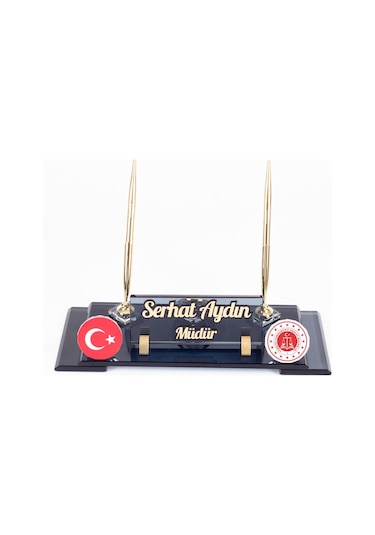 Adalet Bakanlığı Logolu Türk Bayraklı Masaüstü İsimliği