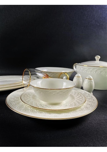 Monno English Bone Gold Line 59 Parça 12 Kişilik Yemek Takımı