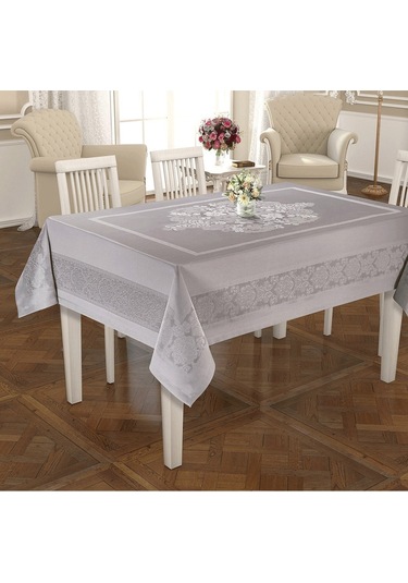 Pano Clas Sıvı Geçirmez Jumbo Masa Örtüsü Dertsiz Kumaş 160x220 8 Kişilik Gri