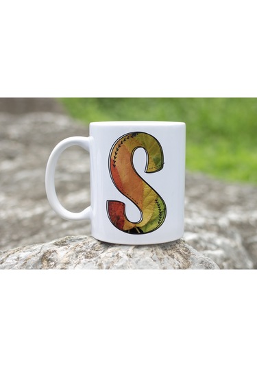 S Harf Yaprak Renkleri İle Kupa Bardak - Kişiye Özel Alfabe Harfli Bardak - Hediye Beyaz