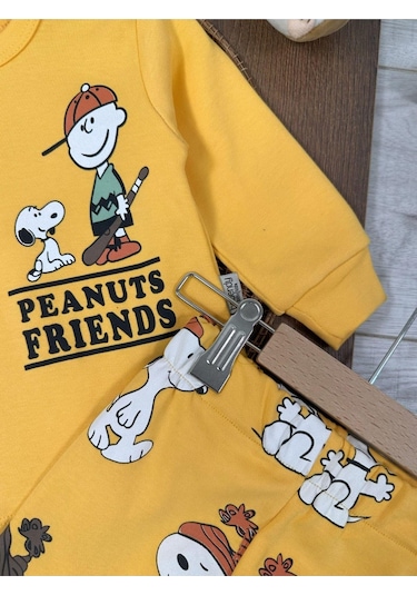 Bisiklet Yaka Peanuts Friends Baskılı Alt Üst Pijama Takımı 4bb2 Sarı