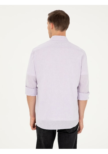Cacharel Lila Slim Fit Keten Karışımlı Gömlek Pembe