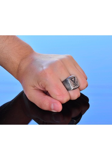 El Yapımı 925 Ayar Gümüş Erkek Yüzük Lucifer Amblemi İle Gümüş