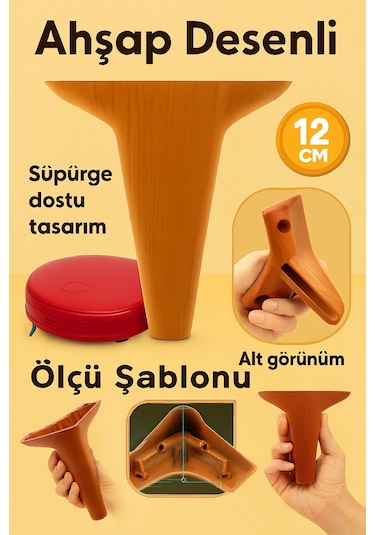 Aspen Mobilya Ayağı 12 Cm Ahşap Desenli Kanepe Koltuk Tv Ünitesi Baza Uyumlu Kahverengi
