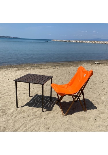 Bag The Joy 60 x 60 x 55 CM Ahşap Katlanır Kamp Masası - Antrasit Kahverengi