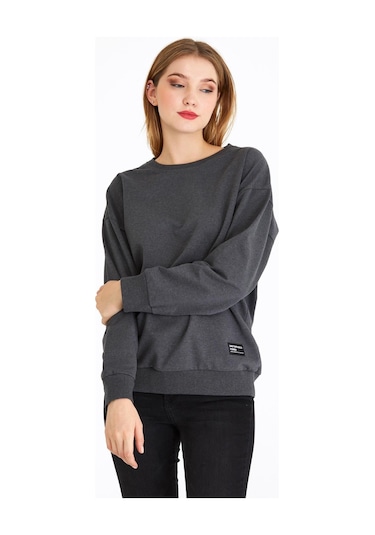Comeor Kadın Antrasit Basic Bisiklet Yaka Regular Fit Rahat Sweatshirt 001