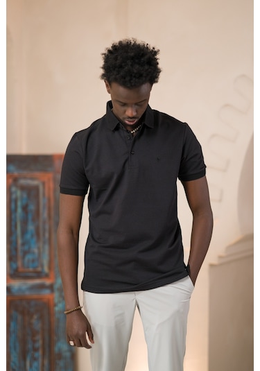 Paul Martin Örme Polo Yaka Regular Fit Pamuklu Ve Likralı T-shirt Siyah