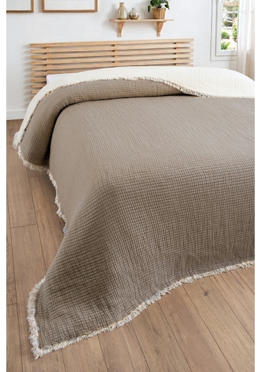 Tek Kişilik Müslin Yatak Örtüsü - 5 Katlı, Dolgulu, %100 Pamuk Müslin Yorgan - 160x220 Cm-kahverengi Kahverengı