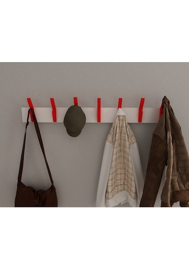 Hepsi3boyutlu Modern Duvar & Kapı Kanca Askılık - 7 Adet Kırmızı Kanca Askılık - Model No : 3 Kırmızı