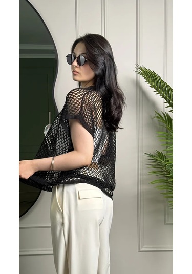 R.a.m.o.z.y.a Kadın Üstü, Yazlık, Kısa Kollu, Delikli Ve Filesı T-shirt 164691742 Siyah