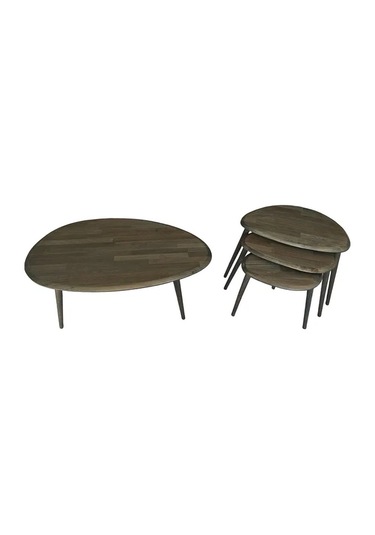 Fawdecor Asimetrik Masif Ahşap Orta Sehpa Ve 3'lü Zigon Antrasit