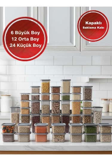 42'li Set Premium Saklama Kabı Şeffaf - Gri
