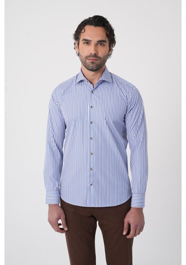 Bisse Uzun Kollu İtalyan Yaka Mavi Desenli Erkek Gömlek Gmczg252052 C35 Mavi