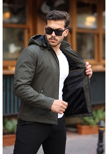 Su Ve Rüzgar Geçirmez Kürklü Softshell Erkek Mont Haki
