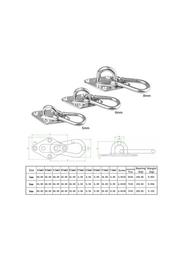 Novahub 2 Adet 8mm 316 Paslanmaz Çelik Tavan Kancası 2x Salıncak Askısı, Ağır Hizmet Kalitesi Çok Renkli