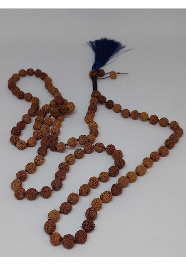 Rudraksha Tohumlu Lacivert Püsküllü 108'lik Ara Düğümlü El Yapımı