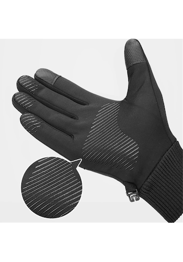 Jialan Kış Su Geçirmez Erkek Eldivenleri Rüzgar Geçirmez Spor Siyah
