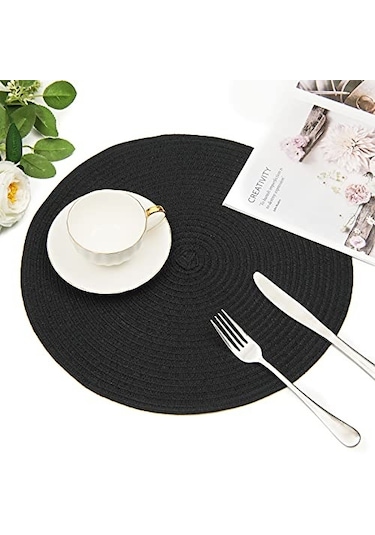 Kahverengi 15 İnç Isıya Dayanıklı Yuvarlak Örgülü Servis Altlıkları Yıkanabilir Pamuk Polyester Dokuma Yuvarlak Masa Paspasları Kahverengi
