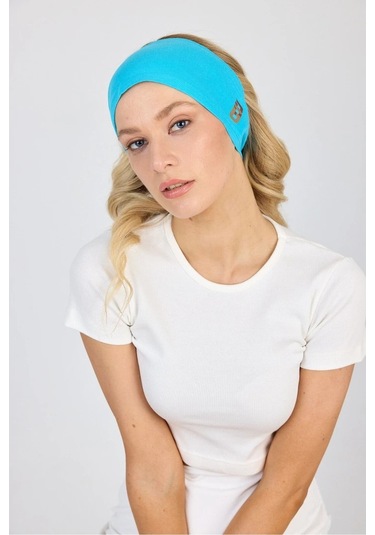 Beyaz Kısa Kol Bisiklet Yaka Vücuda Oturan Kaşkorse Crop + Bandana Set %100 Pamumklu, Esnek Rahat Aqua