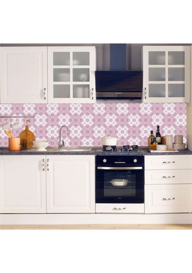 İbm4400 Mutfak Tezgah Arası Kendinden Yapışkanlı Folyo Kaplama Pembe Çiçekli Fayans Desen 60cmx100cm