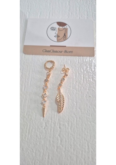 Gold Renk Farklı Tasarım Çelik Taşlı Küpe Gold