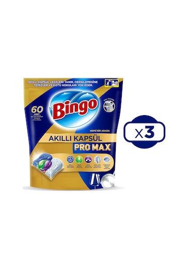Bingo Akıllı Kapsül Pro Max Bulaşık Makinesi Deterjanı 3 x 60 Tablet