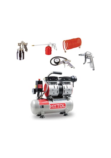 Mytol EWS06 6 L 8 Bar 0.75 Hp Sessiz Yağsız Hava Kompresörü + 5 Parça Max Extra W200C5-S Havalı Set
