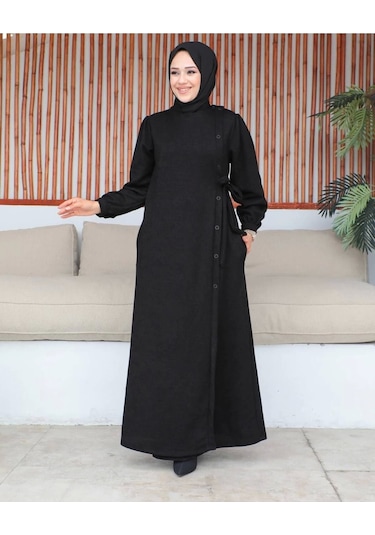 Bağlamalı Çıt Çıt Detaylı Ferace , Siyah Siyah