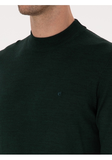 Cacharel Zümrüt Slim Fit Yün Karışımlı Çeyrek Balıkçı Yaka Basic Triko Kazak Yesıl
