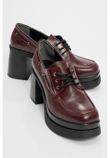 Dudley Bordo Cilt Bağcıklı Kadın Platform Topuklu Ayakkabı Bordo