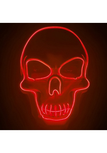 Aubyhe Kırmızı Ses Kontrollü Led Işıklı Kürk Kafa Maske - Halloween Korku Atmosferi Oluşturucu Unisex Dekor 14+