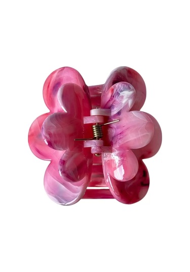 Caş Dekorasyon Pembe Renk Çiçek Figürlü Kemik Mandal Toka Pembe