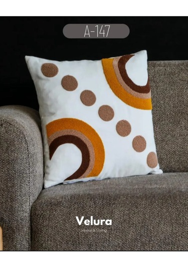 Dekoratif Kırlent & Pinterest Kırlent & Keten Kumaş - Nakış İşleme & A147 Turuncu - Beyaz