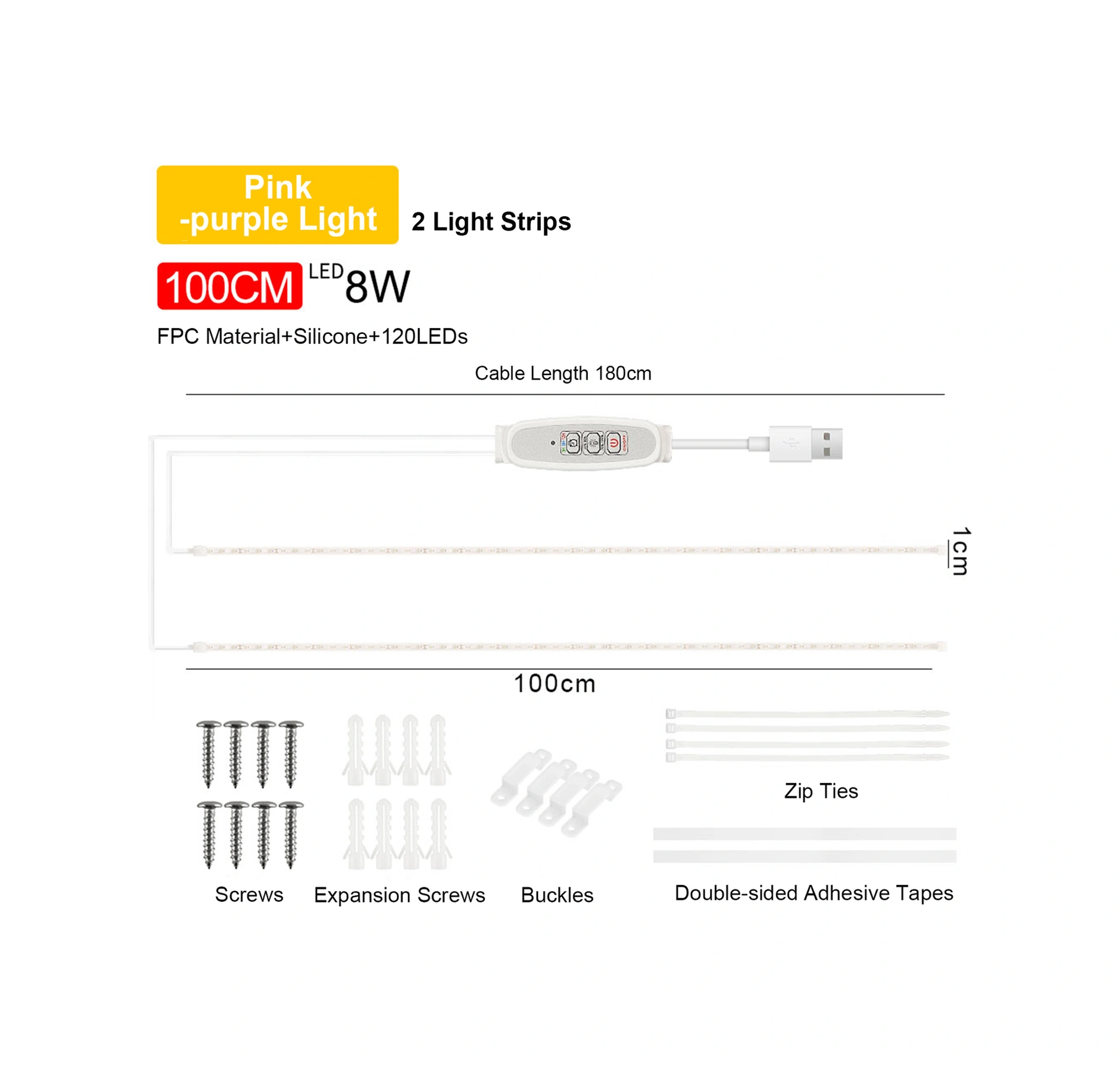 Folinda Bitkisel Büyüme Işığı Led Şerit Pembe-mor Spektrum 4 Seviye Parlaklık 24 Saat Akıllı Zamanlayıcı 3h/9h/12h Usb Plug & Play 100cm Uzunluk Fotosentez Ve Yeşilim Geliştirici Mor - Pembe