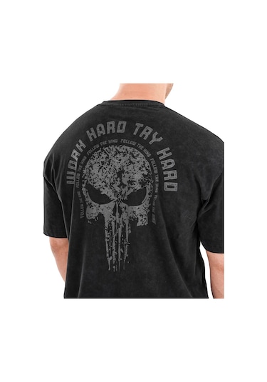 Kingsize Nutrition Kingsize Hard Work Antik Yıkamalı Oversize T-shirt Siyah Siyah