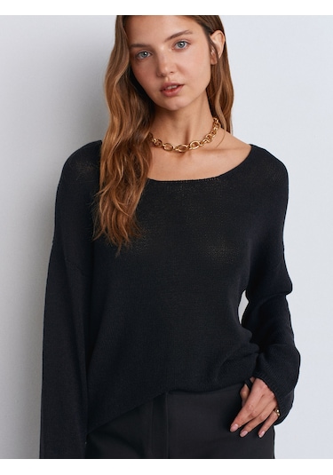 Dilvin 10706 Oval Yaka Yumuşak Dokulu Triko Kazak Siyah