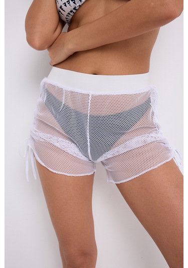 By Papi Büzgülü File Şort Beyaz