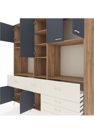 Kronos Dolap 10 Raflı 6 Çekmeceli 8 Kapaklı 220x59x243 Çam-antrasit/aytaşı Antrasıt/aytası