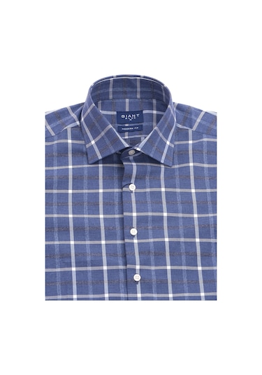 Giant Modern Fit Kareli Uzun Kol Erkek Gömlek - Minimalist Stil Lacivert